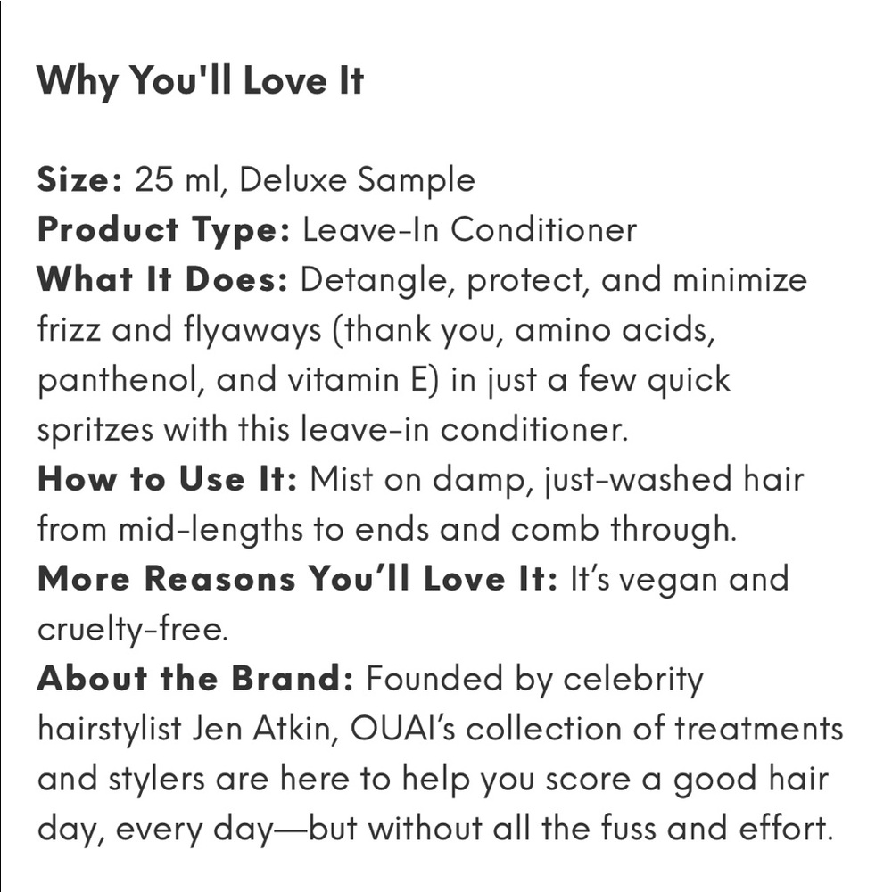 OUAI Leave In Hair Conditioner - Picture 3 of 3